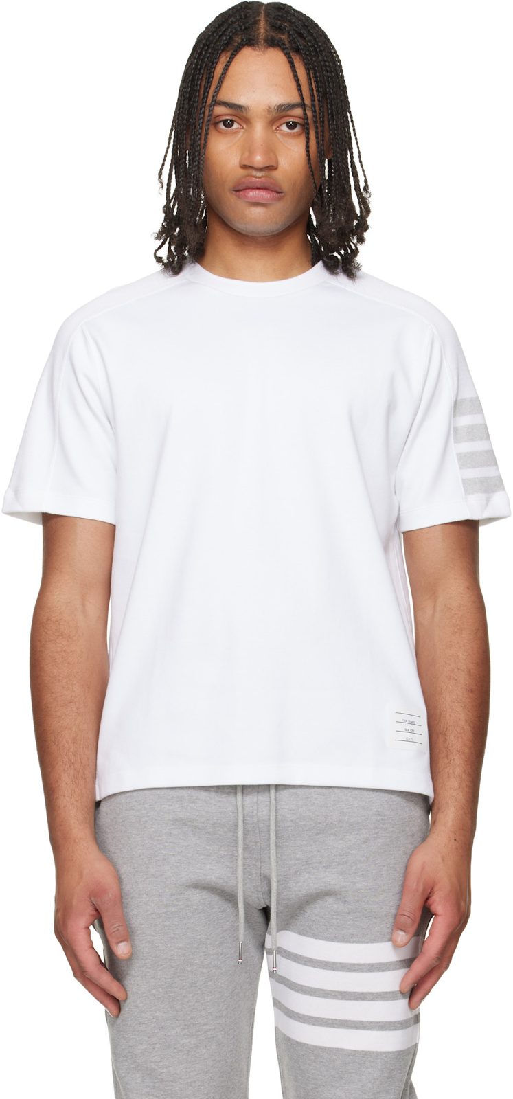 White Milano Cotton 4-Bar T-shirt 262381M213011
