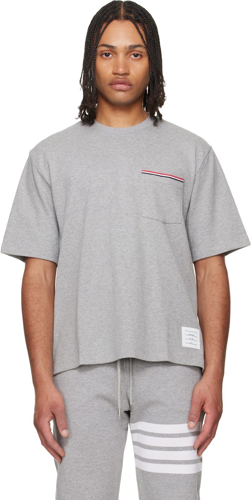Gray Milano Cotton Oversized Pocket T-shirt 262381M213007