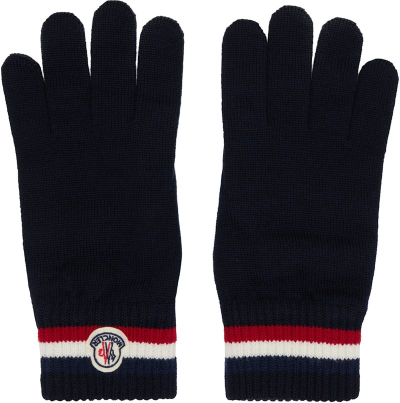 Navy Tricolor Wool Gloves 252111M135004