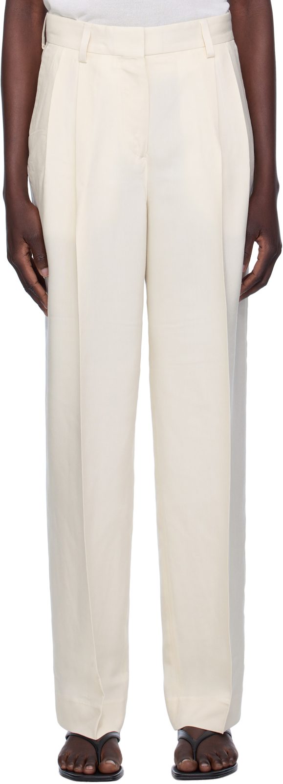 TOTEME Beige Double-Pleat Fluid Trousers 252771F087001