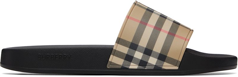 Beige Check Slides 262376F124008