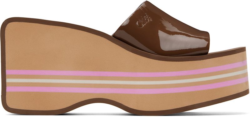 Chloe Brown Swimming Cool Wedge Mule Sandals 262338F125010