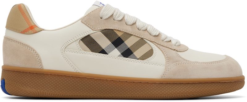 Beige Leather Suede & Check Terrace Sneakers? 262376M237002