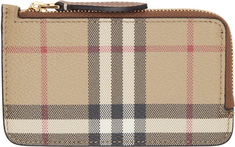 Beige Check Zip Wallet 262376F040000