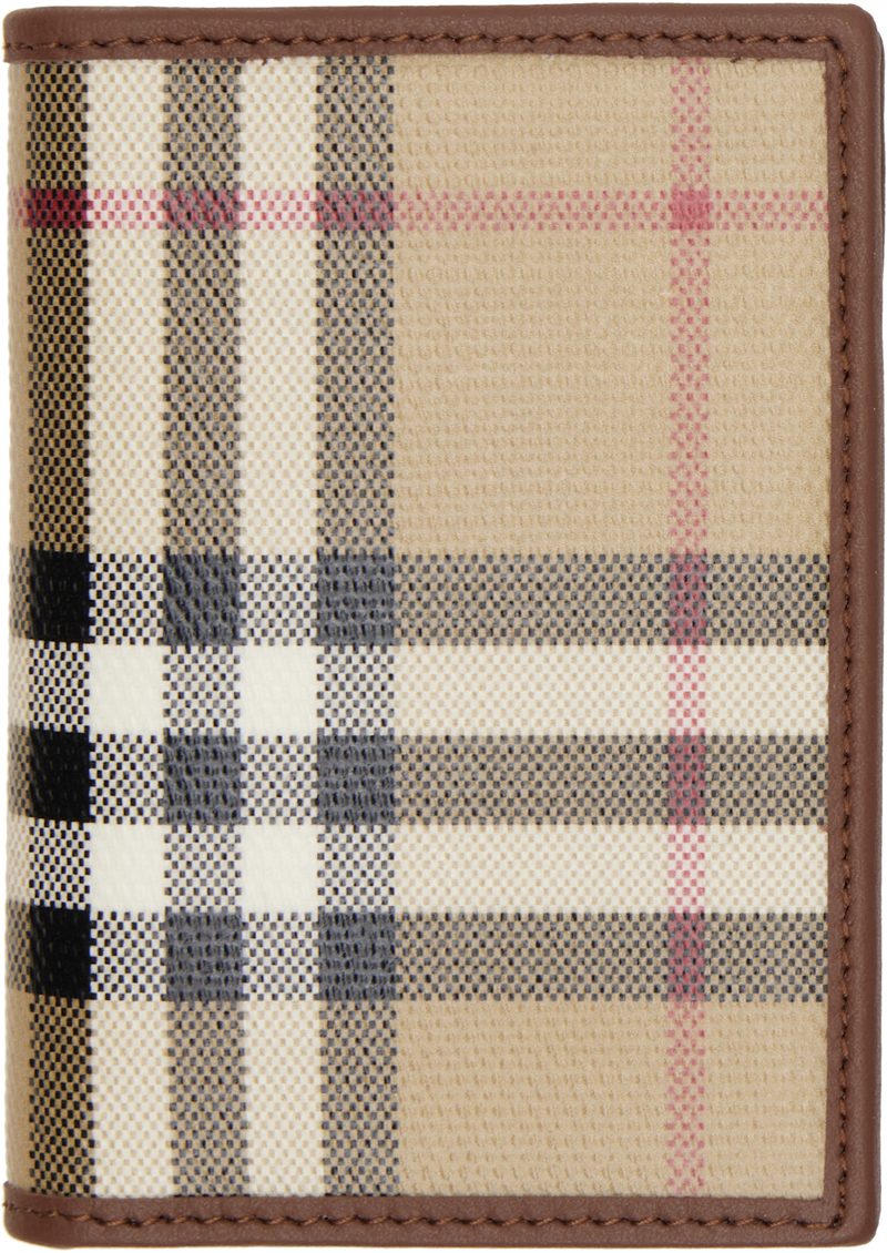 Beige Check Folding Card Holder 262376M164001