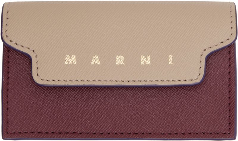Marni Beige & Burgundy Saffiano Card Holder 262379M163001