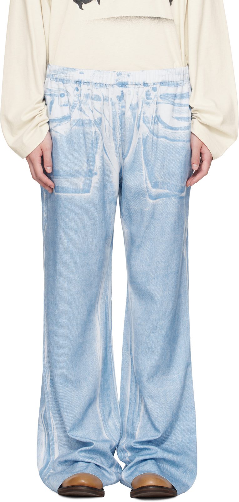 Blue Casual Printed Trousers 262129F087001