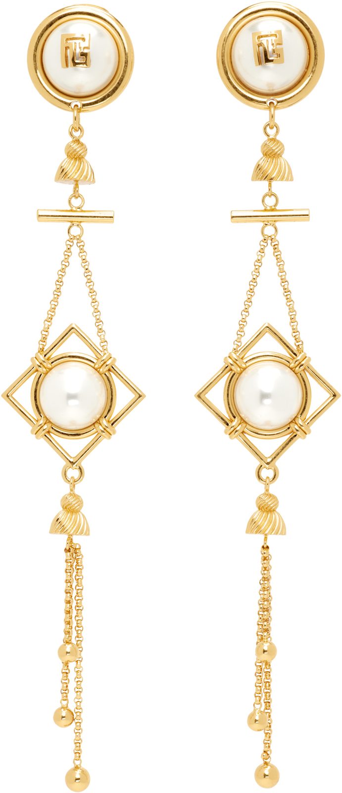 Brass & Faux-Pearl Pendant Earrings 262251F022001