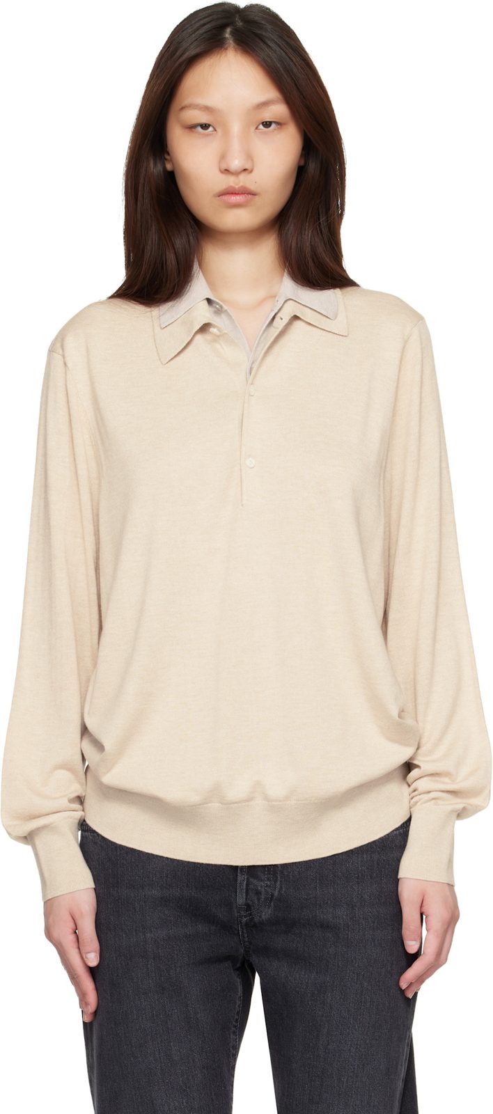 Beige Layered Silk Knit Polo 262129F108001