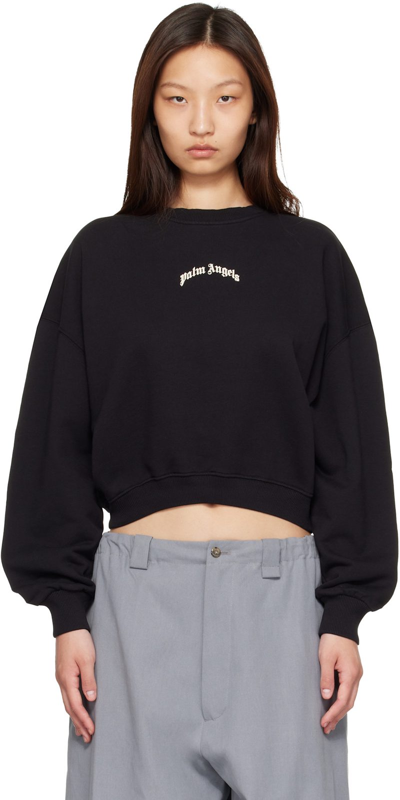 Black Curved Logo Crop Sweatshirt 261695F098003