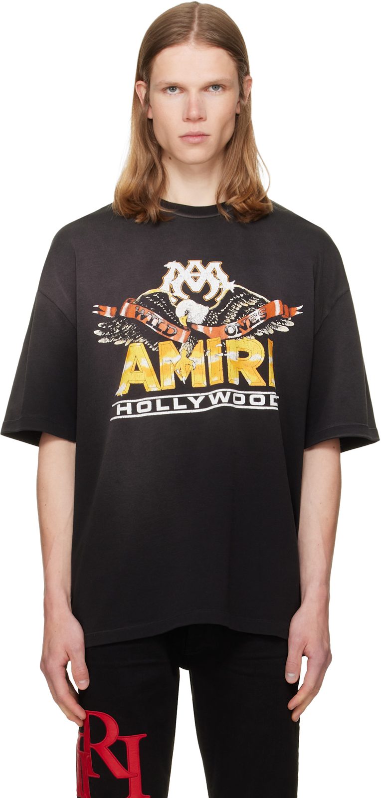 Black [아미리] Hollywood Eagle Skate T-shirt 262886M213046