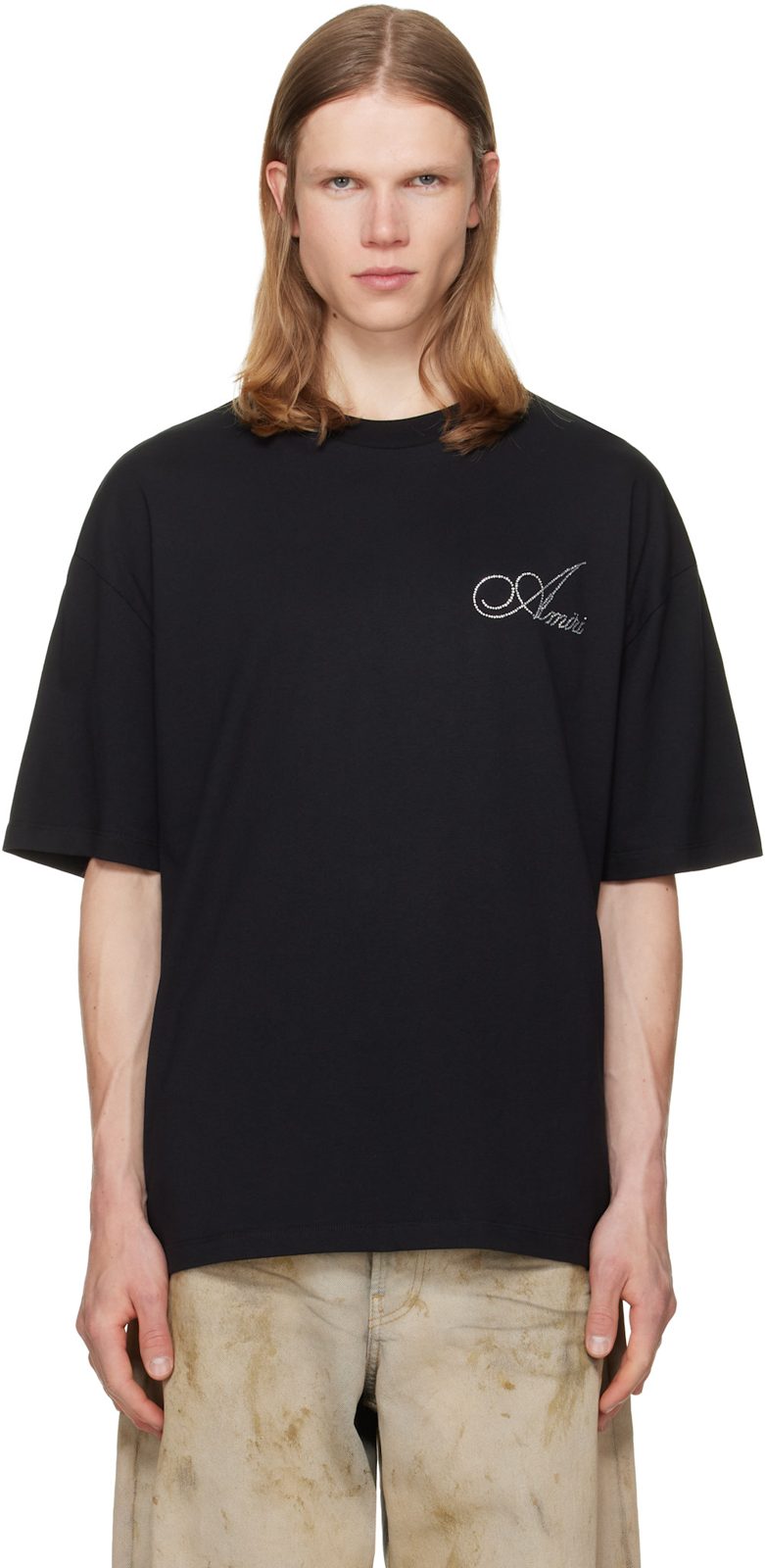 Black Crystal [아미리] Script Oversized T-shirt 262886M213043