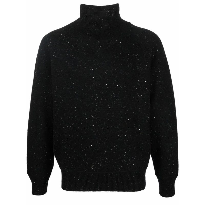 Speckle-Knit Roll Neck Jumper_Black