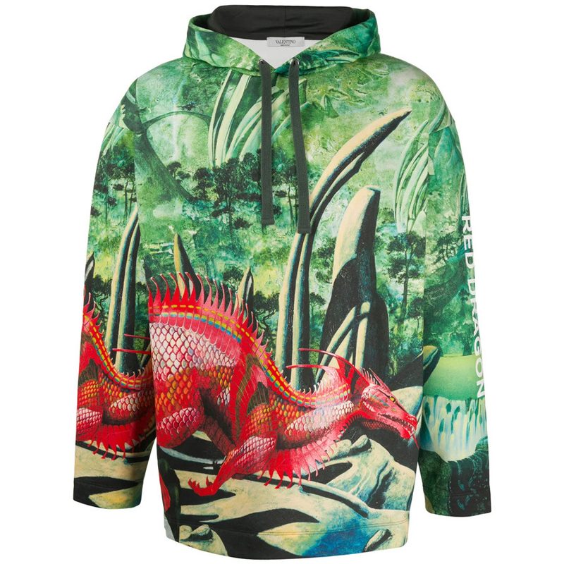 Garavani Red Dragon Print Hoodie_Green