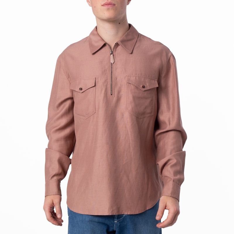 Quarter Zip Long-Sleeved Utility Shirt_Flor