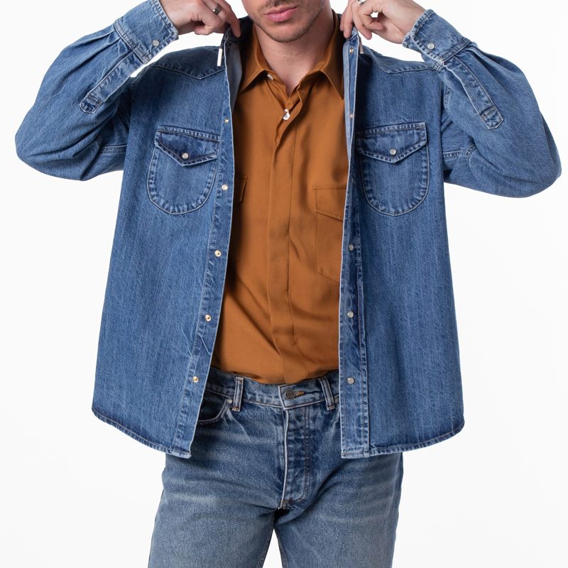 Long-Sleeved Western Denim Shirt_Light Blue