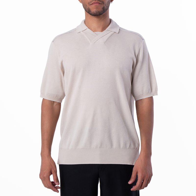 V-Neck Wool Polo Shirt_Soap