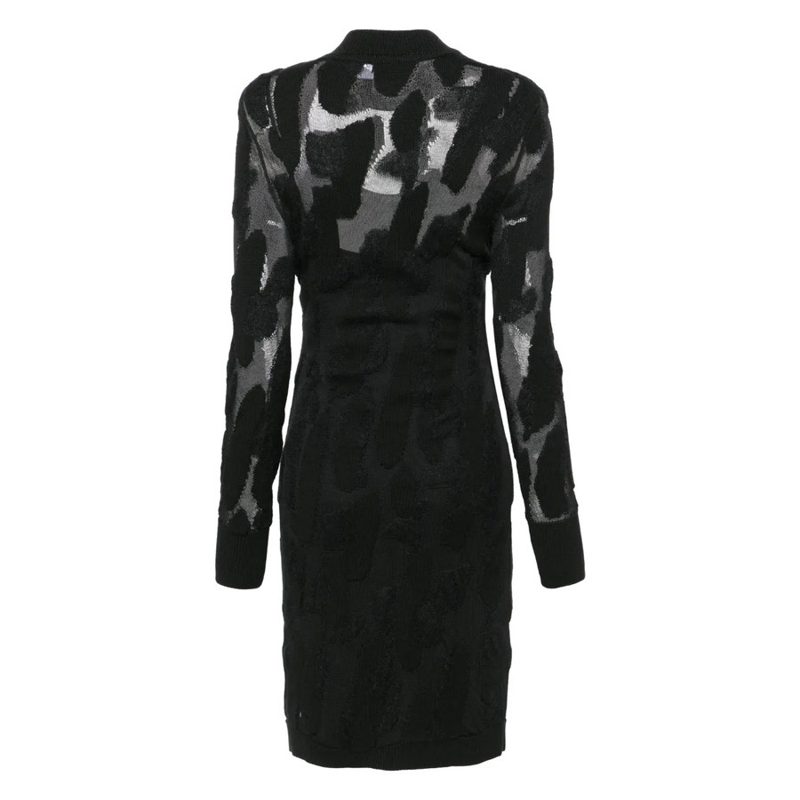 3D-Knit Semi-Sheer Midi Dress_Multi-Color