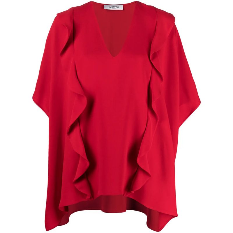 Garavani Garavani Ruffled Drape Blouse_Red