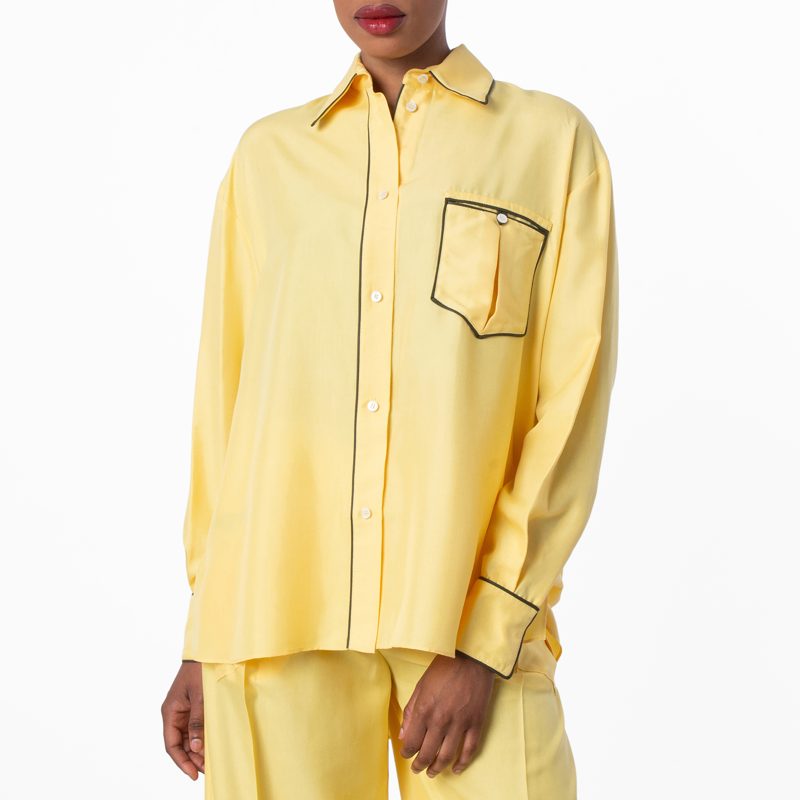 Contrast Piping Relaxed Silk Shirt_Vanana