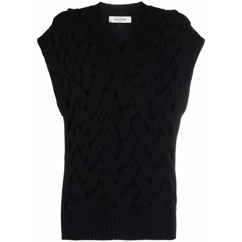 Garavani Garavani Open-Knit Wool-Blend Vest_Black