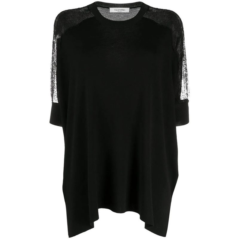 Garavani Lace Panel Detail Knitted Top_Black
