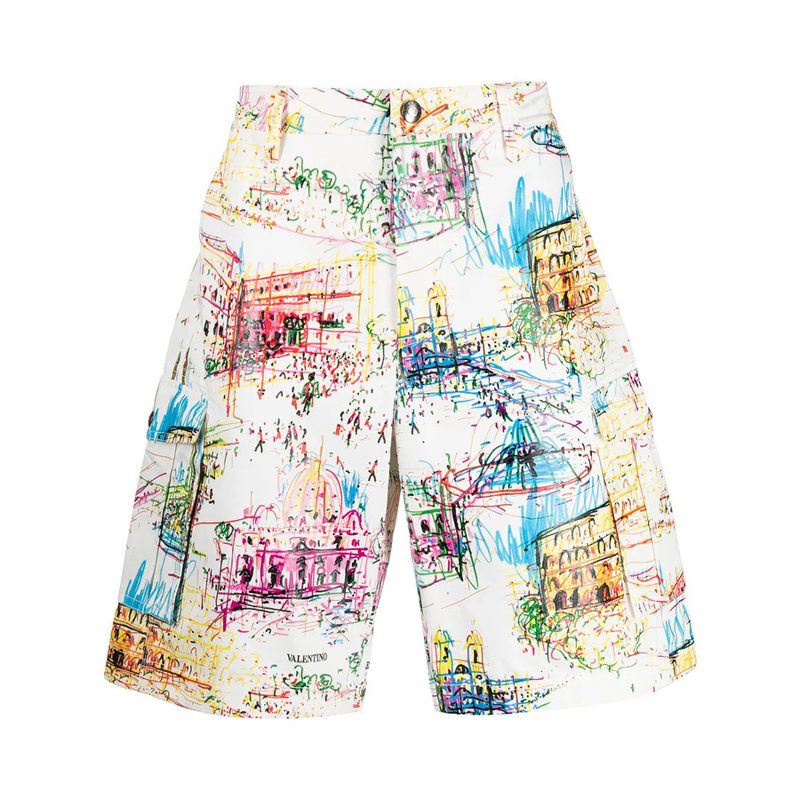 Garavani Garavani Roman Sketches-Print Bermuda Shorts_White