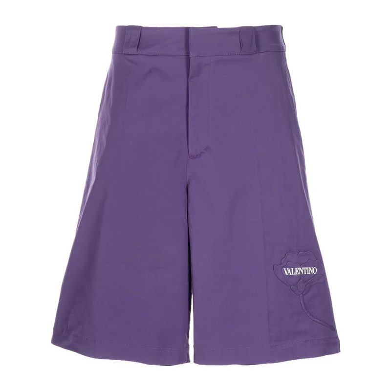 Garavani Floral-Applique Shorts_Purple