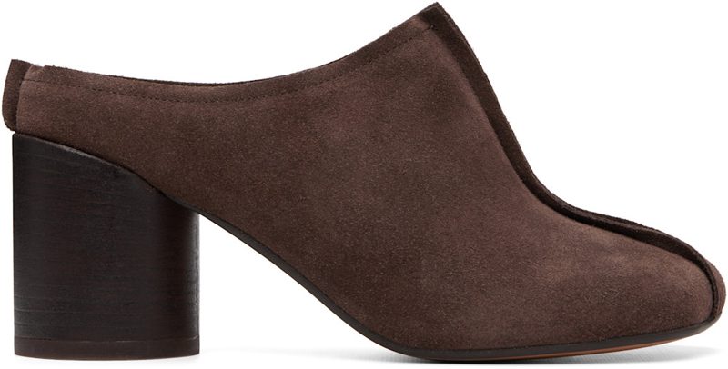 Brown Suede Anatomic Stitch Toe Mule Heels 262188F122000