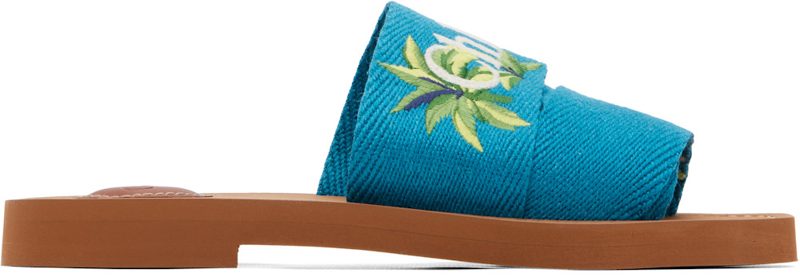 Chloe Blue Woody Mule Sandals 262338F124004