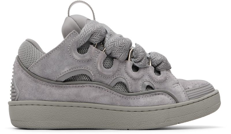 Gray Monochrome Suede Curb Sneakers 261254M237088