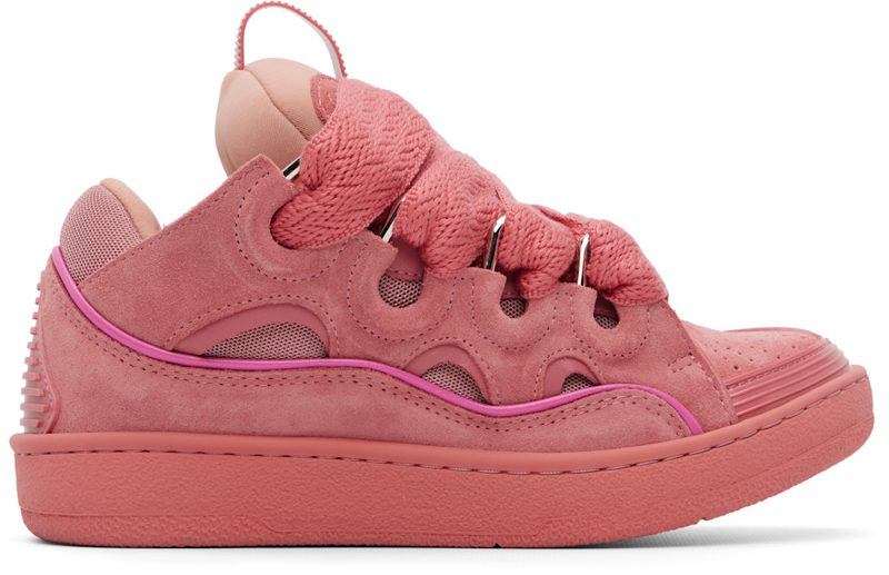 Pink Monochrome Suede Curb Sneakers 261254M237090