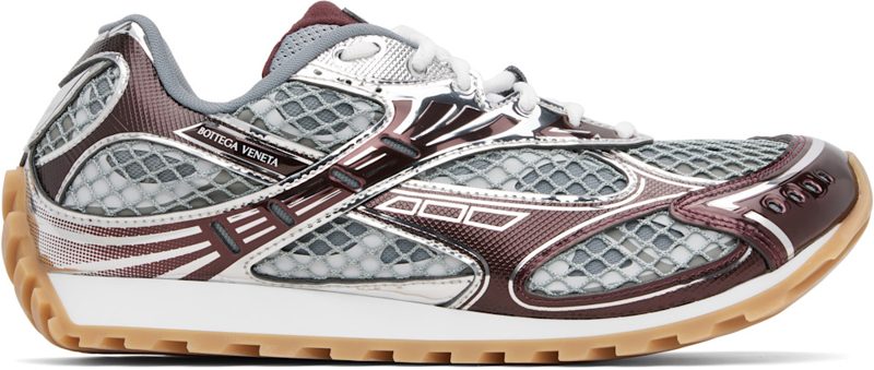 Burgundy & Silver Orbit Sneakers 252798M237009