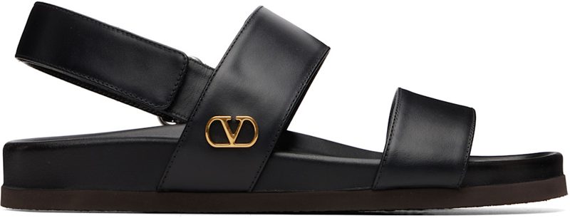 Garavani Black Studshield Calfskin Sandals 262807M234000