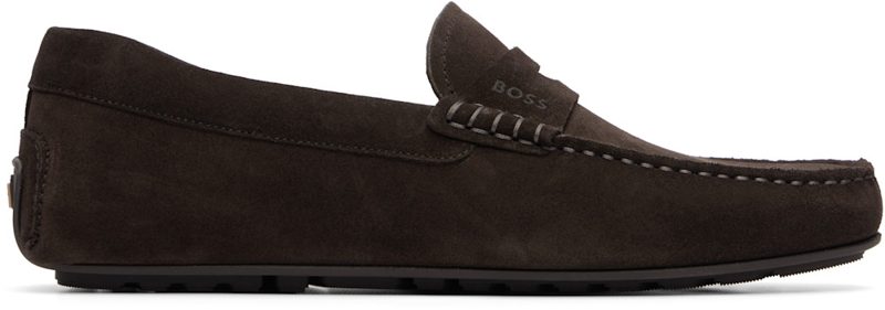 Brown Penny Trim Suede Loafers 261085M239009