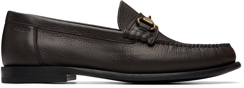 Brown Grained Leather Loafers 261085M231031