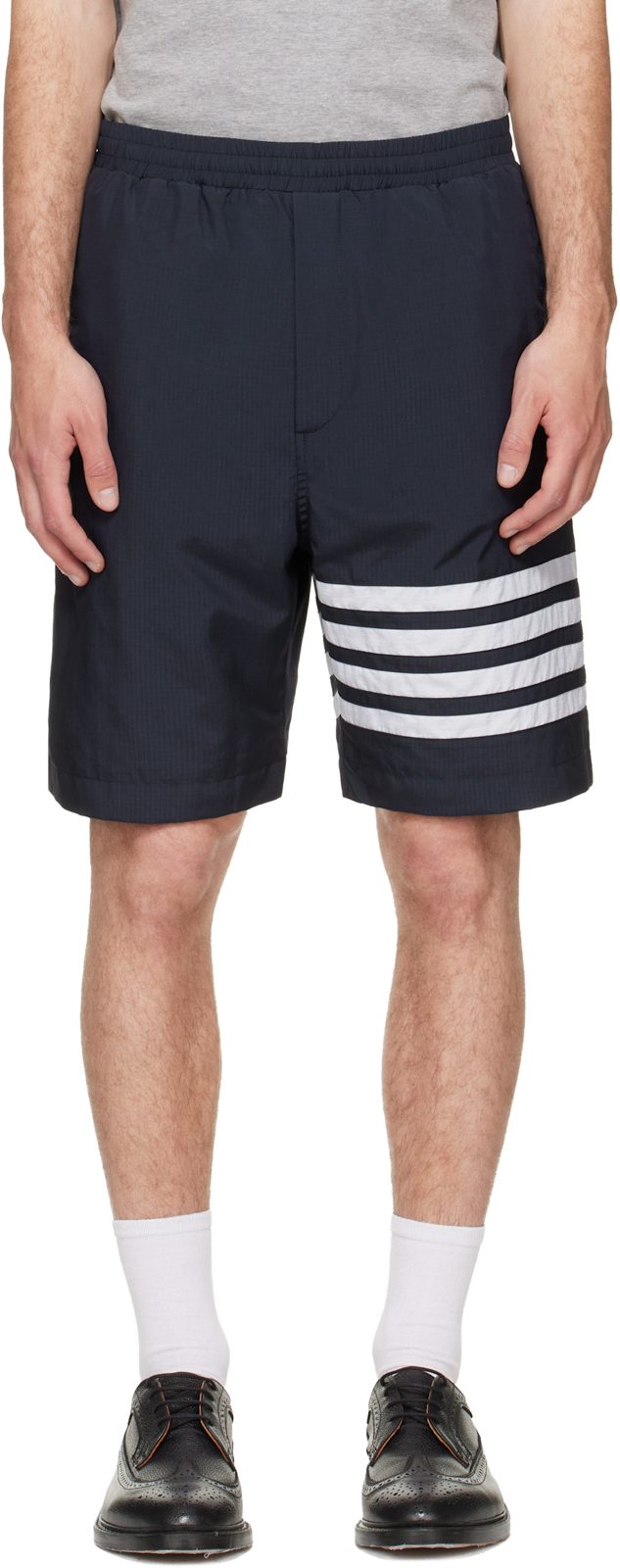 Navy Ripstop 4-Bar Track Shorts 262381M193002