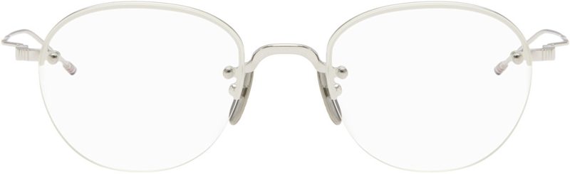Silver Titanium Semi Rimless Oval Glasses 262381M133005