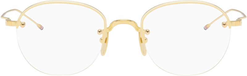 Gold Titanium Semi Rimless Oval Glasses 262381M133004