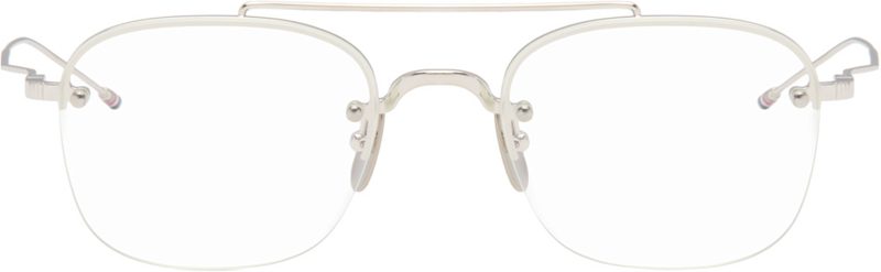 Silver Titanium Semi-Rimless Pilot Glasses 262381M133002