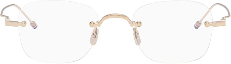 Gold Titanium Rectangular Rimless Glasses 262381M133000