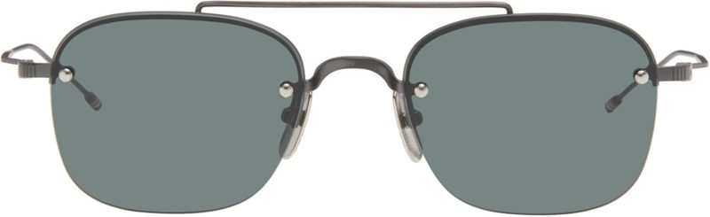 Gray Titanium Semi Rimless Pilot Sunglasses 262381M134002