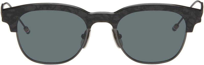 Black Acetate & Titanium Oval Sunglasses 262381M134012