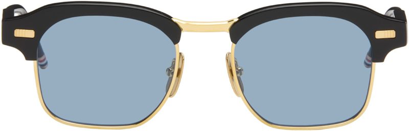 Black Acetate & Titanium Square Sunglasses 262381M134009