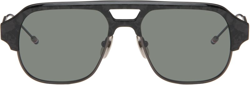 Black Acetate & Titanium Aviator Pilot Sunglasses 262381M134010