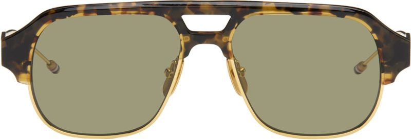 Brown Acetate & Titanium Aviator Pilot Sunglasses 262381M134011