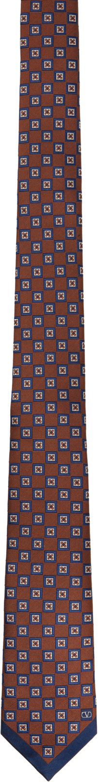 Garavani Orange & Navy Valentie Silk Jacquard Tie 262807M158001