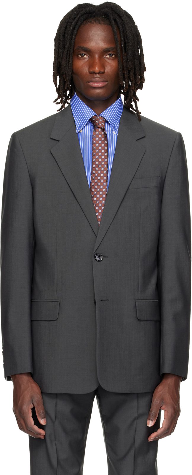 Gray Wool Mohair Blazer 262476M195000