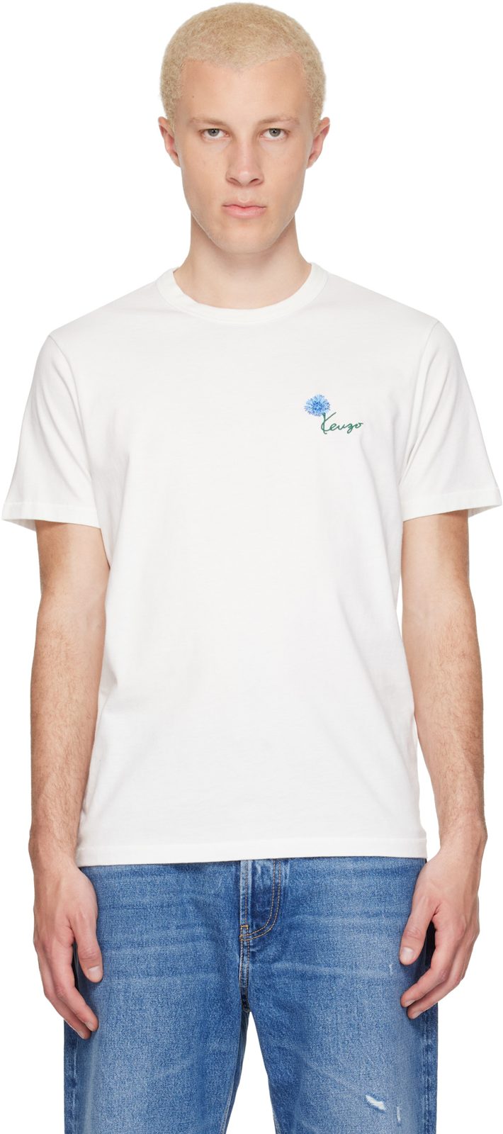White [겐조] Paris Tulip Embroidered Slim T-shirt 262387M213012