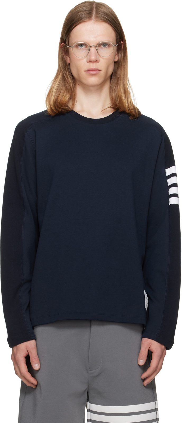 Navy Milano Cotton 4-Bar T-shirt 262381M213009